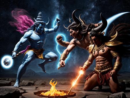 cosmic god shiva fighting a demon, hyper realistic