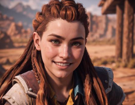 Photo portrait of Aloy smiling at the camera