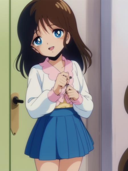 <lora:NonomuraAmi_BeMybaby:0.8> NonomuraAmi,  1girl, soro, 11 years old, blue eyes, open mouth, long hair, brown hair, standing,  long sleeve, light blue skirt, room, smile, blush,
1980s \(style\), anime, anime_screencap, animated gif, mp4 ,video, animated, retro artstyle,