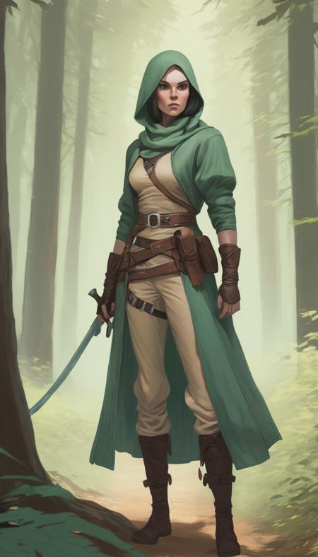 A female rogue in the forest. pastel colors