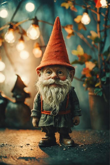 Gnome,style by David Lynch,Medium depth of field,Polaroid Photography,Night Photography Lighting,(center composition, symmetry composition:0.5), <lora:add-detail-xl:1> <lora:MJ52:1> <lora:Fine art photography style:0.3> Fine art photography style <lora:nurlens_SDXL_V0.1:0.3> NurLens