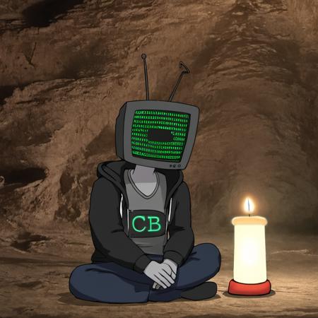 (codebullet:1.2), hoodie, 
fullbody,
sitting on a chair, 
(in a cave underground:1.1), (candlelight lighting:1.15),
in the style of disney,