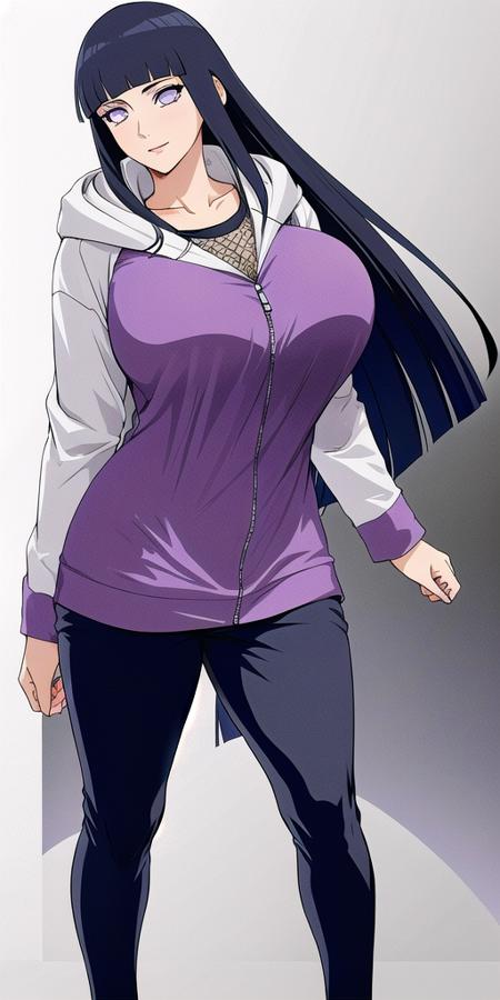 <lora:Hyuuga_HinataV2:0.7> hyuuga_hinata, huge_breasts, standing, solo, Purple_hooded_jacket_Blue_pants,, masterpiece, best quality, detailed face, detailed eyes, highres,