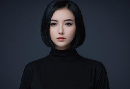 A beautiful young hacker girl from the Deep WEB underworld. Short black hair and dark clothes.