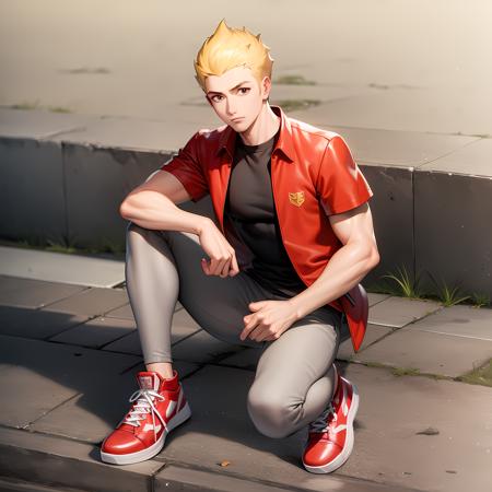 ((masterpiece, best quality)),(complex light),1boy, solo ,full body, martin mystery, <lora:MartinMystery1-10:0.6>,simple background, gray pants, red shoes,