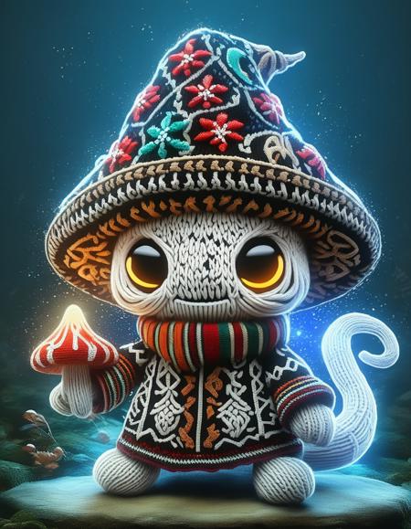 ChristmasSweater, Highly detailed Dynamic shot of majestic adorable (myconid black mage
:1.3), (mushroom goblin:1.2), high quality, beautiful masterpiece, fantasy creature, kawaii, digital art, glowing sparkles