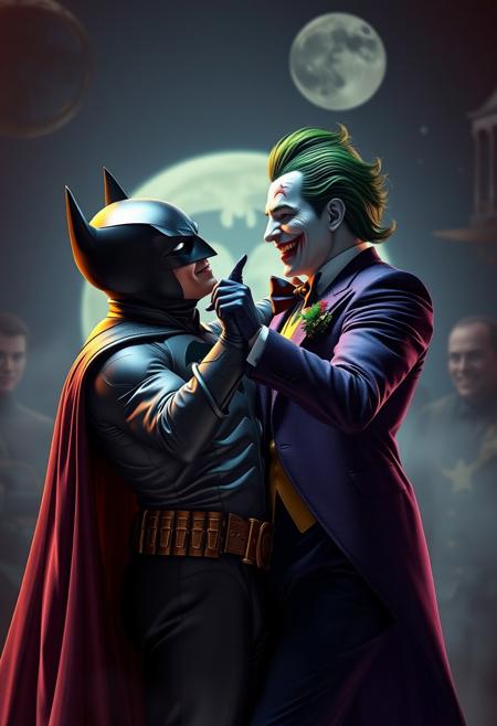 Realistic highly detailed photo of Batman and the Joker ballroom dancing