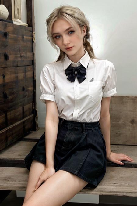 (emlouise:1.1), a woman posing for a picture, (wearing shirt:1.1), long blonde hair, JK_style, short-sleeved JK_shirt, <lora:emlouise_v1:1>, <lora:jk uniform:0.6>