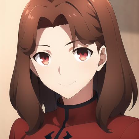 portrait, looking at viewer, 1girl, medium hair, medium breasts, smile, brown hair, red eyes, ufotable screen cap
<lora:ufotable_lora_v2:1>