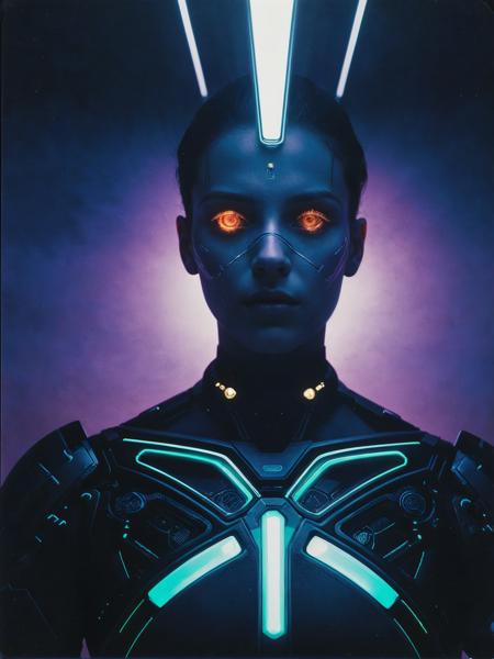1990s VHS cover, conceptual hyperaesthetic analog photo portrait, (ethereal glow:1.3), dark palette, dramatic lighting, Biopunk, cybernetics, human-machine fusion, dystopian, organic meets artificial, dark, looking at viewer, dynamic pose, film grain, colorful polaroid, 
<lora:epiCRealLife:1>
<lora:epiCRealismHelper:1>