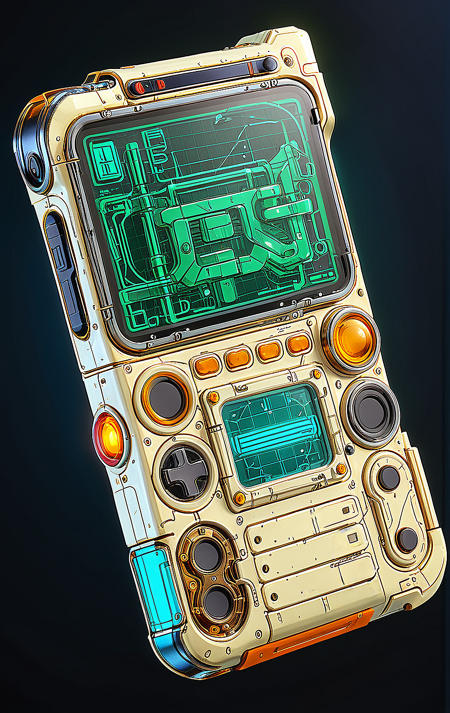 (cel-shading:2)+, (in ARTIST style:1.5), (masterpiece:1.8), glow neon, neon, hyperrealism, glossy, shinny, clear image, accurate picture, clear picture, precise image, focused image, Science fiction style,
32k UHD, cute 1girl with
((science fiction texture, science fiction skin, someplastic, no humans, cable, science fiction, from above, old style, device, wearable item
)handheld game console, still life, retro, old style, old phone, device, wearable item)
armour, tiny waist,
(masterpiece:1.8), (highest detailed:1.8), (angle:1.8), perfectly lighted, (contrast), (saturated), (((sharp focus))),
(hyperdetailed:1.3), (intricate details:1.2), (Refined details:1.3), (best quality:1.5), highly detailed textures, vibrant colors,
<lora:add-detail-xl:0.6> (ultra sharp focus:1.8), (detailed skin:1.8), (thin lines:1.8), (best quality:1.8),
<lora:Apparatus_-_Traction_City_Walkers_Vehicles:0.7>,
<lora:Someplastic_b:0.8>,
