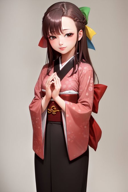 95-tan hair bow japanese clothes pink kimono