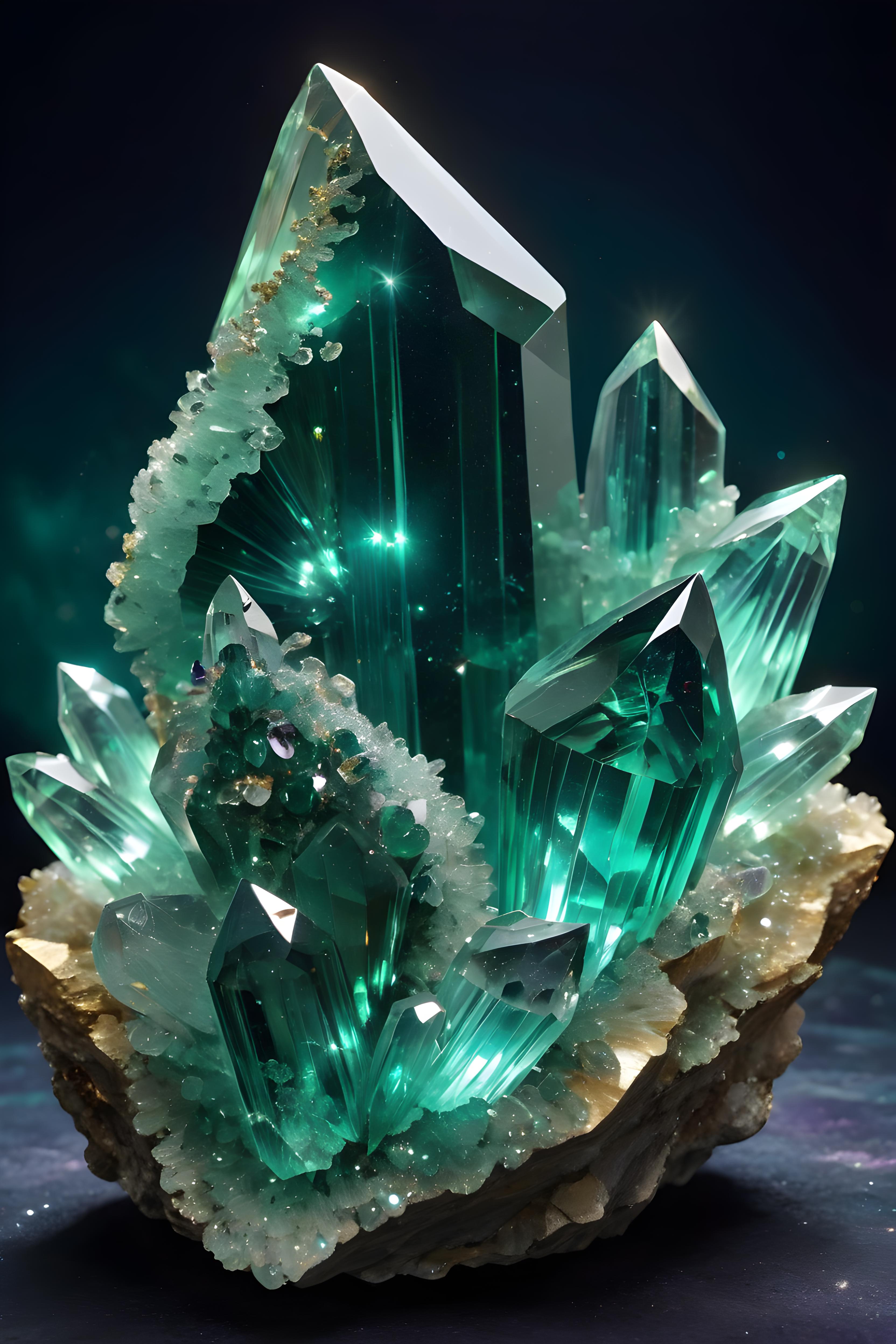 Green and clear crystal geode on display.