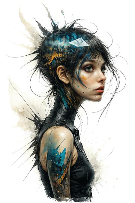 mysterious silhouette punk woman, by Minjae Lee, Carne Griffiths, Emily Kell, Steve McCurry, Geoffroy Thoorens, Aaron Horkey, Jordan Grimmer, Greg Rutkowski, amazing depth, double exposure, surreal, geometric patterns, intricately detailed, bokeh,  perfect balanced, deep fine borders, artistic photorealism , smooth,  great masterwork by head of prompt engineering   <lora:add-detail-xl:2>  <lora:xl_shuimo:0.7> ink wash painting <lora:Cute_Drawing:0.55>  <lora:hyperkraximalism_v1-1:0.25>