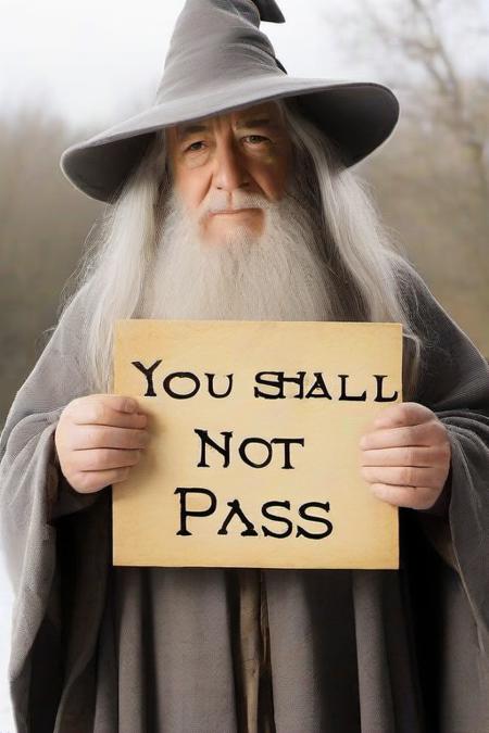 <lora:PE_HoldingSign:0.8> PEHoldingSign,
Gandalf holding a sign that says you shall not pass