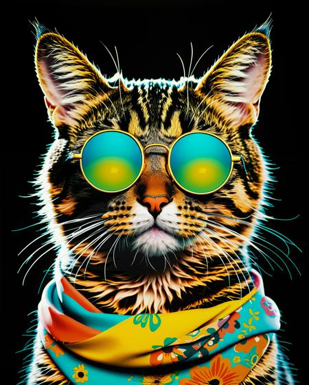 ((((masterpiece)), photographic)), professional detailed portrait, ultra high detail, sharp, insanely detailed, 




a hippy cat head, wearing small round sunglasses, print ready vector t-shirt design,side view,sticker dark black background, professional vector, high detail, t-shirt design, graffiti,vibrant, Use only all shades of magenta, teal blue, light yellow orange, the colors of spring greens, 






<lora:xl_more_art-full_v1:0.3>, 
<lora:AetherPunkAIv2:0.9>, aetherpunkai, 
<lora:WowifierXL-V2:1.2>, <lora:orangeblack:1.2>, <lora:ReaLora:0.7>, 
<lora:RMSDXL_Enhance:3>, 
<lora:RMSDXL_Photo:0.8>, 
<lora:psychedelicai-SDXL-V2-000008:1>, 
<lora:EnvyBetterHiresFixXL01:0:hr=1>,  
<lora:add-detail-xl:1.5>, 
<lora:DetailedEyes_V3:1.2>, 
<lora:PerfectEyesXL:1.0>,
<lora:mjv6:0.8>
