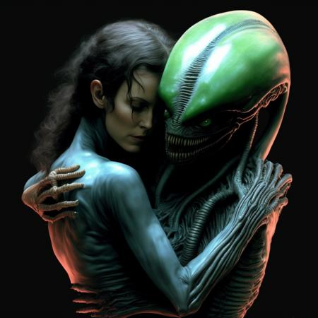 an alien xenomorph hugs ripley