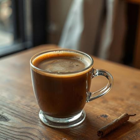 A cup of coffee on a wooden table, with hints of flavor Chocolate, Vanilla, Apricot, Pepper. вид спереди по горизонтом.