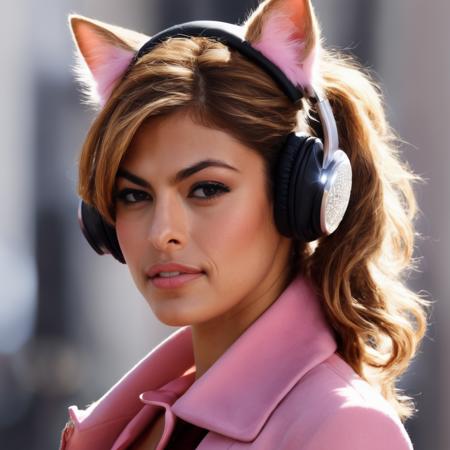 eva_mendes, <lora:EvaMendesXL:1>, 1girl, solo, long hair, smiling, animal ears, twintails, choker, cat ears, makeup, fake animal ears, headphones, lipstick, realistic, pink outfit, cat ear headphones, (masterpiece, best quality, ultra-detailed, best shadow), high contrast, (best illumination), ((cinematic light)), colorful, hyper detail, dramatic light, intricate details, (1 girl, solo) , ultra detailed artistic photography, dreamy, backlit, shadows, ultra high definition, 8k, ultra sharp focus, ultra high quality model, soft lighting, film photography, analogue photography, hyperrealism,, ((perfect eyes, detailed eyes,realistic eyes)), ((sharp face, detailed face, realistic face, naturtal skin, realistic skin, detailed skin, pores))