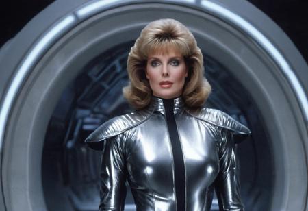 dorothy_stratten judy_landers as arrogant rapacious young powerful chubby blond hyper_intelligent alien conquerors, round faces, chin up, perm, bangs, 80s_glamour_shots, pouting, in a tight silver latex modest long-sleeved ribbed wetsuit, large breasts, futuristic fashion, sharp shoulder pads, thick hips, legs, eye contact, standing in a futuristic digital starship
(Professional photography, bokeh, flash photography, sharp focus, tilt-shift lens, wide angle shot:0.9)
