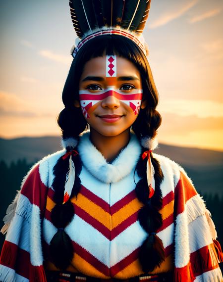 Masterpiece, absurdres,award winning photo, extremely detailed, amazing, fine detail, extremely detailed eyes and face, by lee jeffries nikon d850 film stock photograph 4 kodak portra 400 camera f1.6 lens rich colors hyper realistic lifelike texture dramatic lighting unrealengine trending on artstation cinestill 800 tungsten, beautiful 25 years old woman, smiling, excited,

NativAm, a woman in a native dress , wearing NativAm, feathers on her head , braids, native gown, native print , (face paint:1.3), 



 <lora:NativAm:0.75>