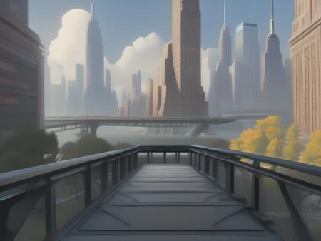 epic cinematic Futuristic New York City,eco friendly, lots of trees, high walkways, hyperdetailed  <lora:SDXL Cartoon Background:1>toonbg_background