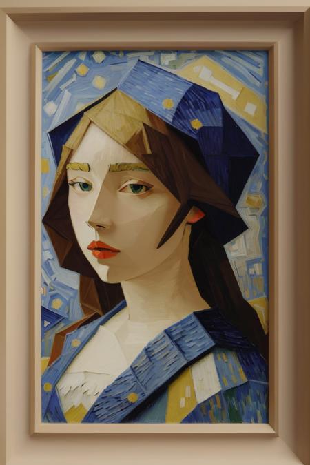 ((best quality)), ((masterpiece)), (detailed), (realistic), girl,   Abstract, Vincent van Gogh, Guernica, portrait <lora:lowpoly:1.2>