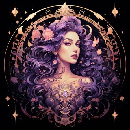 pink lotus queen, clean image, exquisite digital illustration, extremely detailed beautiful, epic smooth illustration, the fire queen, compass energy flowing, with a black dark background, she has purple hair, brilliantly colored, tall obsidian architecture, queen and ruler of the universe  <lora:Fantasy_art_style:1>