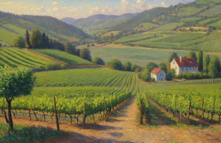 (impressionism:1), scene painting,scenery,a painting, parcel ,vineyard ,clump ,yard , Valley ,