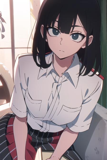 lingqiao, <lora:lingqiaotest:1>, 
ling qiao, bangs, black hair, medium hair, (black eyes:1.5),
BREAK skirt, shirt, white shirt, short sleeves, collared shirt, black footwear, red skirt, sandals, pocket, long skirt, shirt tucked in, breast pocket,
BREAK looking at viewer,
BREAK outdoors, city,
BREAK <lora:GoodHands-vanilla:1>, (masterpiece:1.2), best quality, high resolution, unity 8k wallpaper, (illustration:0.8), (beautiful detailed eyes:1.6), extremely detailed face, perfect lighting, extremely detailed CG, (perfect hands, perfect anatomy),