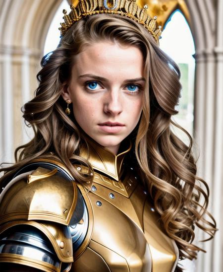 Princess, ((realism)), armor gold, extremely high quality RAW photograph, ultra detailed photograph, sharp focus, high resolution, (detailed skin:1,3),high quality, film grain, Fujifilm XT3,Highly Detailed, movie,