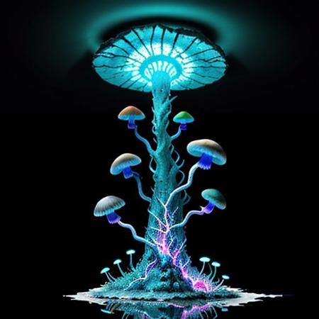 Create a 3 minutes video for YouTube about Kleptoparasi King of all Calamities  An eerie mushroom cathedral, its bioluminescent interior casting a soft, ethereal glow. The walls and ceiling are lined with cracked, glowing blue veins that mimic the intricate patterns of shattered glass, hinting at the presence of archaea and bacteria. In the center of this mystical space, a Kleptoparasi is a mixes of archaea/bacteria/mushroom/parasite/fungi a living virse humanoid entity, stands tall with its translucent bioluminescence glass like skin revealing a complex network of neon glowing veins in the same electric blue hue. Its eyes are two piercing dots of light that seem to pulse in sync with the surrounding fungal structure. The creature wears tattered robes made from what appear to be discarded membrane scraps, giving it an otherworldly, yet strangely organic appearance. As it steps into the heart of the cathedral, its veins flare up in a symphony of colorful flames—purple, teal, yellow, green, red, orange, and pink—manifesting its Kleptoparasitism Striker form. Its hands are now engulfed in a fiery dance of multiple hues, each flame representing a different type of energy stolen from various hosts. The parasite's posture is one of determination, its eyes focused on the horizon of the mushroom forest beyond, symbolizing its relentless pursuit of new life to infect and adapt to. The scene is a mesmerizing blend of beauty and horror, showcasing the delicate balance of life