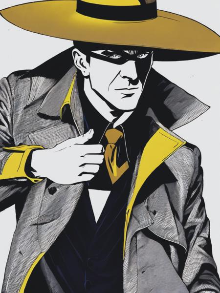 <lyco:WillEisner:1.0> a comic book page, a comic book panel, inspired by Will Eisner, flickr, panfuturism, he is wearing a trenchcoat, dark visor covering top of face, crosshatch, silk spectre