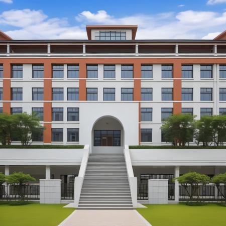 (masterpiece), best quality,8K,no humans, outdoors,
xuexiao,school,
building, day,blue sky,cloud,tree,grass,(stairs:0.8),window,    <lora:ZSschoolV1.0-000030:0.7>