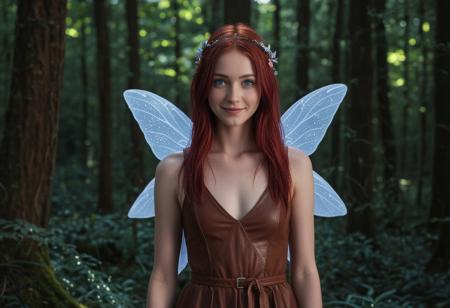 ((adorable, cute:1.2, fairies:1.4)), (detailed white skin), (((brown leather dress))), blue eyes, straight red hair, shy, flirty smile, (dark fairy forest), (young:1.3, Petite:1.4), realistic, dynamic  shadow, sharp focus, bloom lights, cinematic shot, dynamic lighting, 75mm, Technicolor, Panavision, cinemascope, sharp focus, fine details, 8k, HDR, realism, realistic, key visual, film still, cinematic color grading, depth of field
