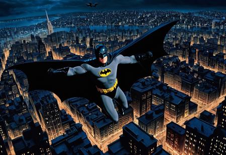 Incredibly Detailed Accurate Picture Of The Bat-Man (1938) Swinging Across A City Skyline