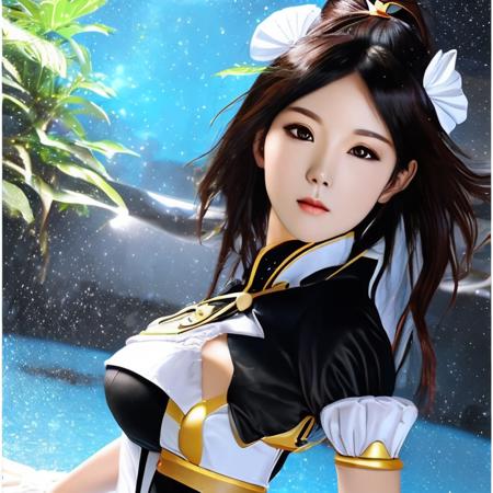 zkz atashi, waifu, realistic, masterpiece, best quality, Chinese Taiwanese (((zkz atashi))) wearing a maid costume, looking at viewer, official art, black hair, ((beautiful symmetric face), perfect face, pretty face, [kawaii face], sexy face), beautiful brown eyes, ponytail, at a futuristic minimalist white dome under water, alone, solo, 8k