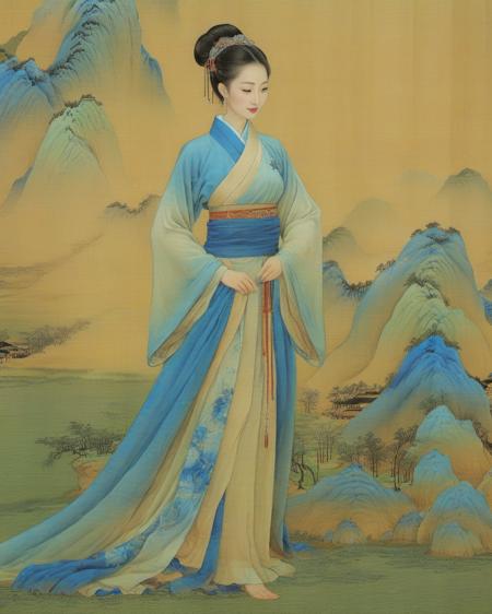 a skirt with <lora:qili-sdxl_v1-000010:0.8>,solo,SongQiLi,antiquities,chinese style,1girl with  a slender (or slim) figure in the tang and song dynasties,Graceful poses,delicate attire,serene expressions,cultural richness,timeless charm.,