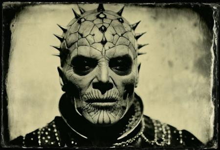 monochrome (wetplatecollodion:1.2),  a Genuine old semi-sepia 1970s photograph of a nightmarishly bizarre hellraiser Cenobite Fashion -  creatures from the underworld of cenobite universe, horror, Clive barker, surreal, nightmarish, hyperdetailed surreal, Gustave Dor, clive barker ::  selective focus, scratches
<lora:fix_hands:1>
<lora:Wet Plate Collodion_SDXLBase-000002:1>
