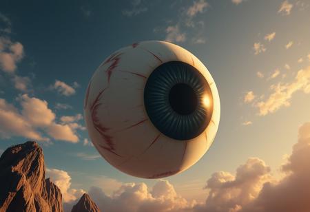 cinematic, 32k, hyper detailed, a giant eyeball in the sky,