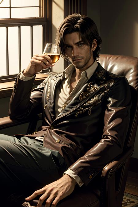 ((ultra detailed, masterpiece, best quality))
 <lora:RE4Luis:0.8>
RE4Luis, 1boy, solo, brown hair, Inside a luxurious penthouse suite, sophisticated yakuza attire, reclining on a leather chair with a glass of whiskey, surrounded by opulence