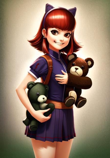 sfw, <lora:annie:0.8>, annie, 1girl, solo, evil grin, portrait, holding teddy bear, (masterpiece, best quality, absurdres, detailed, ultra-detailed:1.3), sexy