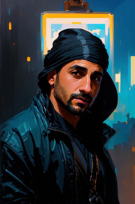 the painting of JahriSedoYol a man, character portrait, character portrait, key art, detailed, masterpiece, art by midjourney-style and greg rutkowski and jordan grimmer and mucha