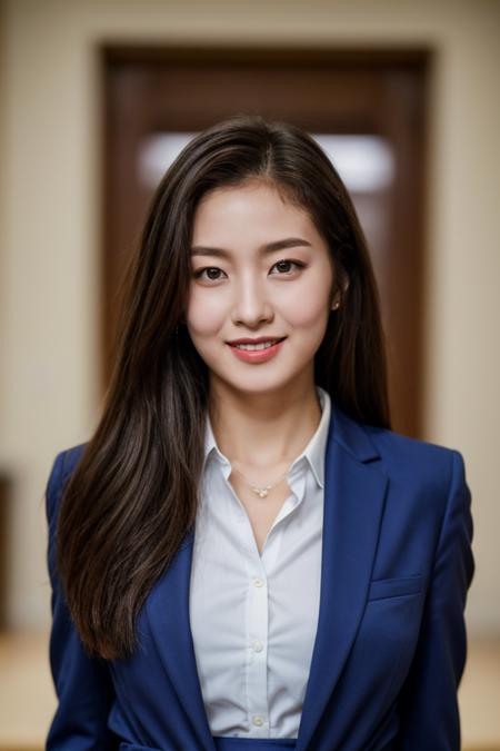 (masterpiece, best quality:1.2), 16 y.o girl, young, Realistic photo of woman, long hair, collared shirt, suit jacket, pant suit, looking at viewer, medium breasts, realistic, soft lighting, professional Photography, Photorealistic, detailed eyes, RAW, analog, sharp focus, 8k, HD, DSLR, high quality, Fujifilm XT3, film grain, award winning, smile, (upper body:1.2), (narrow waist:1.2), (slim body:1.2), (perfect body:1.2), (lean body:1.2), (lustrous skin:1.2), (slender:1.2),(thin:1.2)<lora:add_detail:0.5>, <lora:more_details:0.1>, <lora:arin_v1:0.4>, <lora:irene_V70:0.4>,
