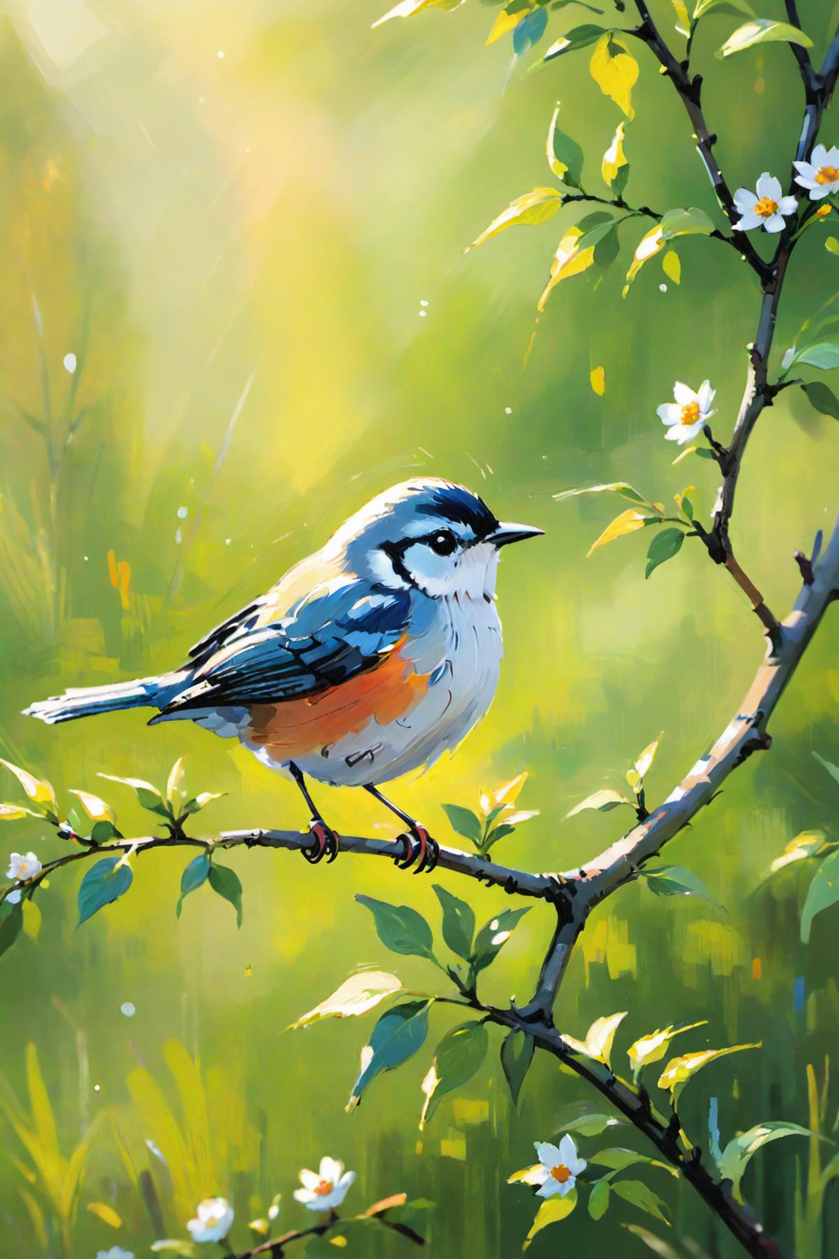 A Blue and Orange Bird Perched on a Branch.
