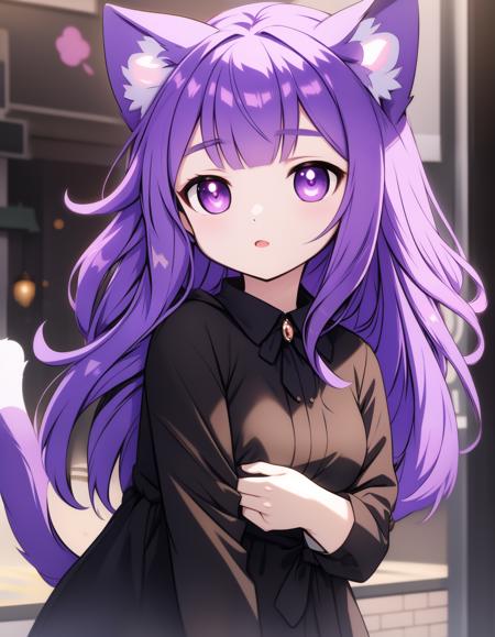 Masyunya, catwoman, purple hair, purple eyes, purple cat ears