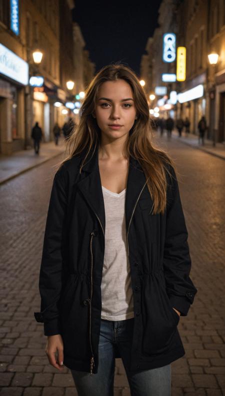 girl in the street of a city, night,