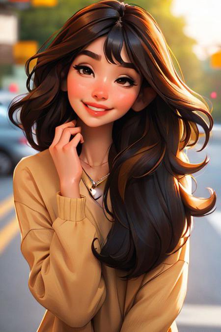 sam yang,
1girl, bangs, black hair, black shirt, blurry, blurry background, bokeh, brown eyes, brown hair, closed mouth, day, depth of field, hair between eyes, half-closed eyes, head tilt, jewelry, lips, long hair, long sleeves, looking at viewer, multicolored hair, necklace, nose, outdoors, shirt, smile, solo, thick eyebrows, two-tone hair, upper body
, ((masterpiece))
<lora:sam_yang_offset:1>