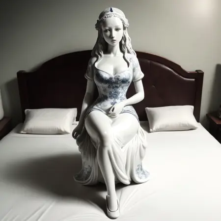 Realistic blue and white porcelain art style