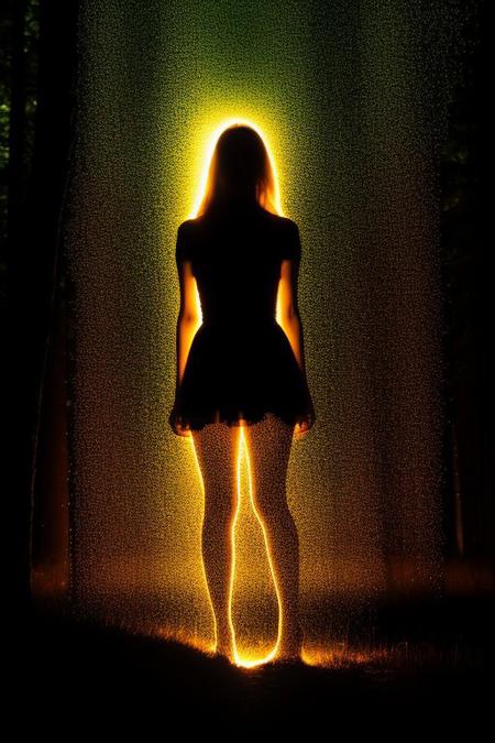 score_9, score_8_up, score_7_up, scenary of the finnish woods, dreamy, bioluminescence, night, translucent silhouette, light particles, phantom, ghostly, 1girl, see-through body, ephemeral, ethereal, mysterious, arcane, very long hair, pinup